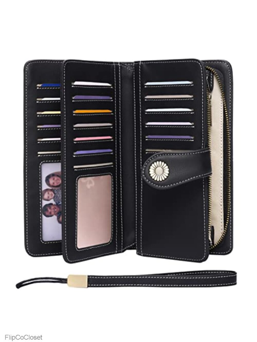 RFID Blocking Trifold Wristlet Wallet Large Capacity Credit Card Holder Leather